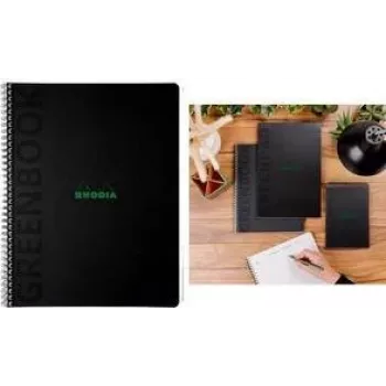 RHODIA GREENBOOK College Block A4+ linjeret, sort omslag af genbrugskarton 119933C