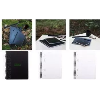 RHODIA GREENBOOK College Block, DIN A5+, linjeret, sort genbrugsomslag, 80 blade, 4-hulsstanset, mikroperforeret 119915C