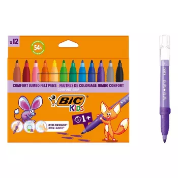BIC KIDS Comfort Jumbo tuschpenne, forskellige farver, 12-pak, 1,4 mm spids, vaskbar 517250