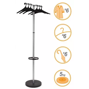 MAUL Wavy-2 garderobestativ med paraplyholder, sølv/sort 9405390