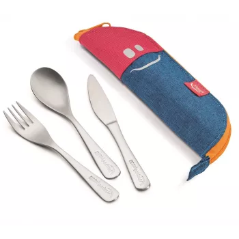 Maped PICNIK CONCEPT KIDS Cutlery Set with Pink Pouch, Stainless Steel, Child-Safe, 3 Pieces 878001