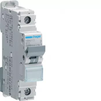 Hager NBN113 1-polet 13A B-karakteristik 10kA automatsikring (MCB), 1 modul