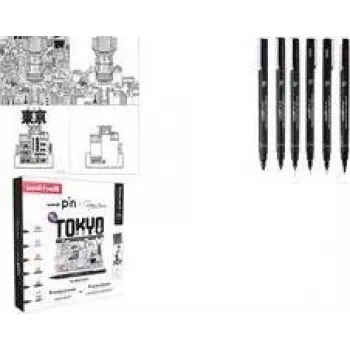 uni-ball fineliner PIN TOKYO, 6-dele kreativt sæt, vandfast pigmentblæk, metalindfattede spidser (CF PIN/6 001)