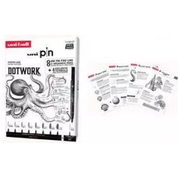uni-ball DOTWORK starter-sæt uni pin, 9-delt etui med 8 finelinere og 1 Shalaku S trykblyant (CF PIN/8 005)