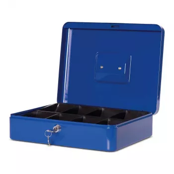MAUL pengekasse størrelse 4 blå 300x245x90 mm stål med møntindsats og cylinderslås 56114-37