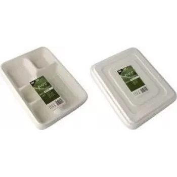 PAPSTAR Menubakker af sukkerrør pure, 5-opdelt, 22 x 28,2 cm, hvid, 25 stk. (89882)