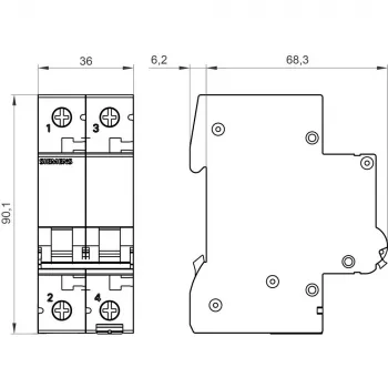 Siemens SENTRON 5SL62067 MCB 2-polet C 6A 6kA 230/400V AC