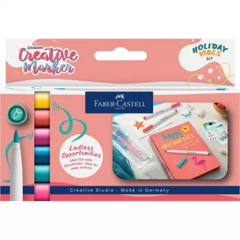 Faber-Castell Goldfaber Creative Marker sæt, 6 forskellige farver, Holiday Vibes Edition, vandbaseret blæk, penselspids 161013