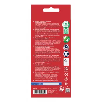 Faber-Castell Colour GRIP trekantede farveblyanter, assorterede farver, 10 stk., Soft-Grip-zone, brudsikker 3,3 mm mine, vandbaseret lak, promo-etui 201585