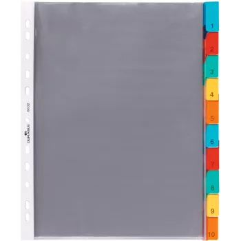 DURABLE A4 plasticlommeinddeling, 10 dele, farvesorterede faner, polypropylen 663219