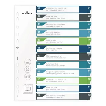 DURABLE 679627 A4+ polypropylen blanko-inddeling, flerfarvet, højformat, 0,27 mm, 11-huls universalstansning
