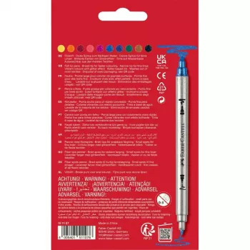 FABER-CASTELL glimmer dobbeltspids-fiberpenne, 10 forskellige farver, vaskbare, 3-5 mm & 1 mm spidser 151107