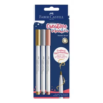 Faber-Castell Goldfaber Creative Marker sæt, 3 forskellige farver, pigmenteret vandbaseret blæk, lugtfri, tørrefast, stænksikker, blisterpakning 161005