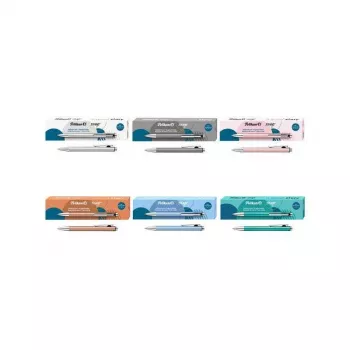Pelikan Snap Metallic kuglepen, sølv perlemorskimrende aluminiumsskaft, blå blæk, medium 400208064
