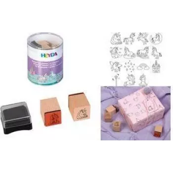 HEYDA Unicorn Motif Stamp Set, 15 Clear Stamps in Round Tin 204888439