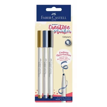 Faber-Castell Goldfaber Creative Marker sæt, 3 stk., vandbaseret, penselspids, forskellige farver (sort, grå, hvid), blisterpakning 160905
