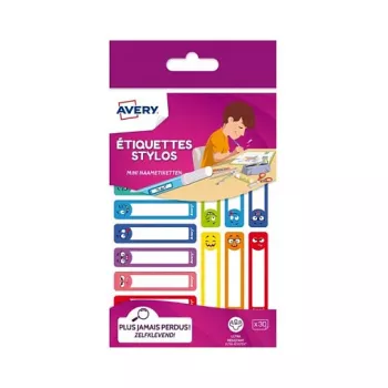 AVERY penneetiketter, papir, 10 x 50 mm, farvede rammer, afrundede hjørner, håndskrivbare, permanent klæbende – 30 etiketter (RESMI30S)