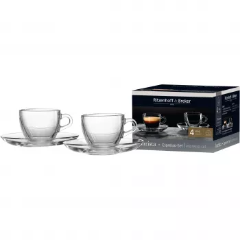 Ritzenhoff & Breker BARISTA espressosæt, 4-dele, klart glas, 80 ml kopper, opvaskemaskine-sikker 822038