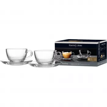 Ritzenhoff & Breker BARISTA cappuccino-sæt, 4-delt, klart glas, 220 ml kopper, opvaskemaskineegnet 822021