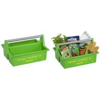 allit McPlus Carry Jardinier værktøjskurv, grøn, ergonomisk aluminiumsbøjlegreb, 2 store rum, 1 stk. (8500906006)