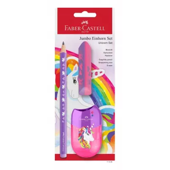 Faber-Castell enhjørning jumbo skrivesæt, violet, 3 stk., 3 mm mine, ergonomisk trekantet form 111528