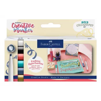 Faber-Castell GOLDFABER Creative Marker Soft Lettering sæt med 6 penne, vandbaseret, lugtfri, penselspids, forskellige farver 160906