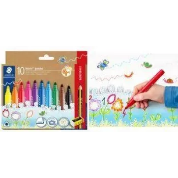 STAEDTLER Noris jumbo fiberpenne, 3,0 mm, trekantet, vaskbare, fordelspakning med 10 328-B C10P