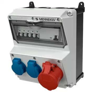 MENNEKES AMAXX Stikkontaktkombination, IP44, 32A, 400V, 1x CEE 32A 5p, 2x Schuko 16A, HFI-relæ 30mA, automatsikring 920080