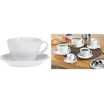 Esmeyer BISTRO Café au lait-koppesæt, 6 dele, hvidt porcelæn, rundt håndtag, 76 mm højde, 220 ml 433-254