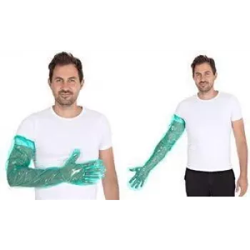 HYGOSTAR SOFTLINE LONG PLUS LDPE engangshandsker, grøn, one size, elastisk manchet på overarmen, glat & blød, 1 stk. 2621