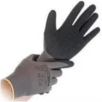 HYGOSTAR Skill arbejdshandsker grå/sort størrelse S nylon-finstrik polymerbelagt 1/4-dyp 12-pak 33986
