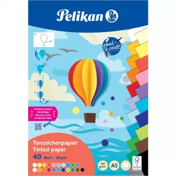 Pelikan farvet tonpapirblok DIN A5, 40 blade, 120 g/m², 21 farver, limet i toppen 300002259