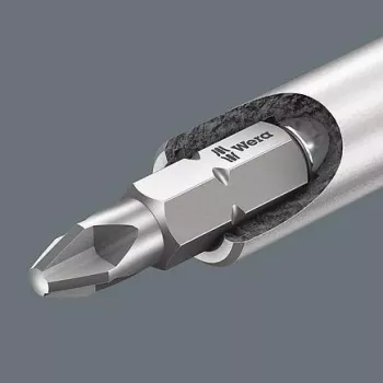 Wera 05073406001 rustfrit skruetrækkerbit-sæt, 7 dele, Phillips PH1/PH2, Pozidriv PZ1/PZ2, kærv 1,0x5,5, Hex-Plus 4/5 mm, 1/4 inch sekskantdrev, 25 mm længde