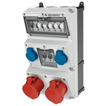 MENNEKES AMAXX vægmonteret stikkontaktkombination 930014, 32A 400V, 2x CEE + 2x Schuko, IP44