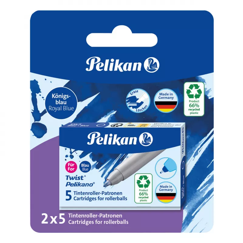 Pelikan rollerball-blækpatroner 5-pak blå (824705)