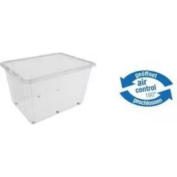 keeeper bert opbevaringsboks med hjul, 136 L, Air-Control låg, transparent/grå 1056700100000