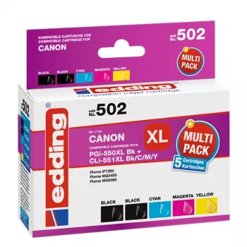 Edding EDD-502 E kompatible blækpatroner multi-pack til Canon PGI-550PGBK XL, CLI-551 C/M/Y XL (sort, cyan, magenta, gul)
