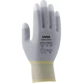 Uvex Unipur Carbon nylonstrik-beskyttelsesarbejdshandsker, størrelse 10, grå/sort, PU-håndfladebelægning, antistatisk 6055610