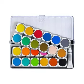 Faber-Castell Eberhard Faber Winner dækfarvesæt, 24 lysende farver, gennemsigtigt aftageligt låg fungerer som blandepalette 578324