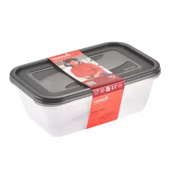 keeeper fredo fresh sæt med opbevaringsbeholdere til mad, 2 x 3,3 L, rektangulær, transparent med grå låg 3068082700000
