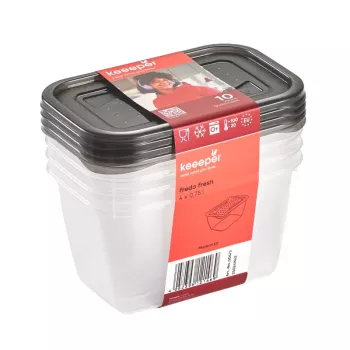 keeeper fredo fresh opbevaringsbeholdersæt, 4 x 0,75 L, rektangulær, transparent med grå låg 3067382700000