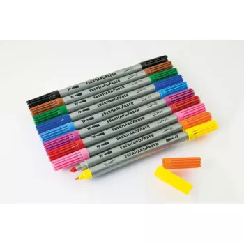 Faber-Castell Eberhard Faber COLORI dobbeltspids-fiberpennsæt, 10 forskellige farver, 2,0 mm fine & 3,0-4,0 mm brede spidser, kartonæske 550010