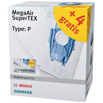 Siemens VZ123FP MegaAir SuperTEX støvsugerposesæt (type G/G ALL, 4 poser + 1 mikrofilter)