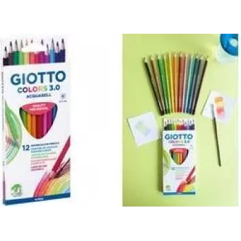 GIOTTO COLORS 3.0 ACQUARELL Watercolor Pencils, 12 Assorted Colours, Hexagonal, 3.0 mm Lead, Cardboard Case (F277100)