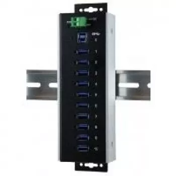 EXSYS EX-1110HMVS-WT industriel 10-port USB 3.2 Gen 1 hub, DIN-skinne-monterbar, metal, 5Gbps