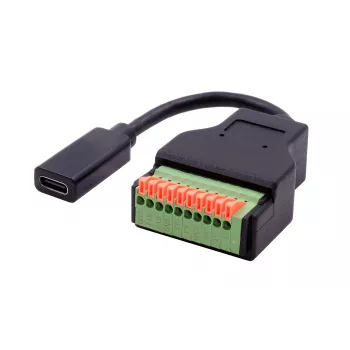 EXSYS EX-49124 USB-C hun til 10-polet skrueklemrække adapterkabel med trykknap, USB 3.2 Gen 1, 15 cm