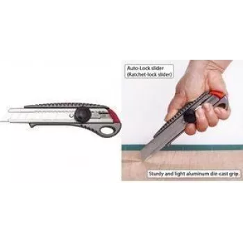 NT Cutter L-550GP 18mm snap-off kniv med aluminiumshus, metallisk klingeføring, skruelås, antracit h1310511