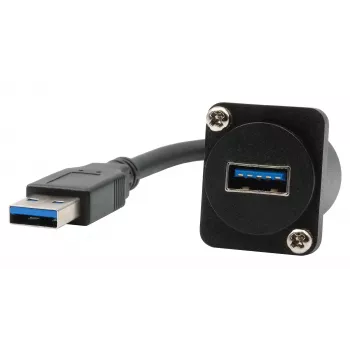 EXSYS EX-49164 USB 3.2 Gen 1 D-type indbygningsadapterkabel, USB-A han til hun, 20 cm, sort