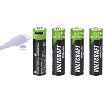 Voltcraft VC-AA1300USB USB-C genopladelige Li-Ion AA-batterier 1300 mAh 1,5 V, 4-pak
