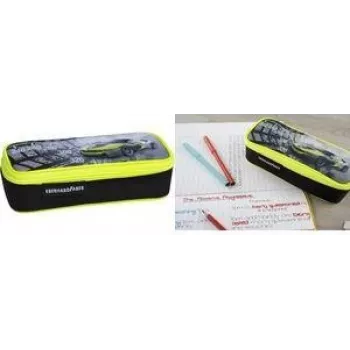 FABER-CASTELL EBERHARD FABER Race Car penalhus, sort/neongul polyester, stort hovedrum, lynlåsrum 577575